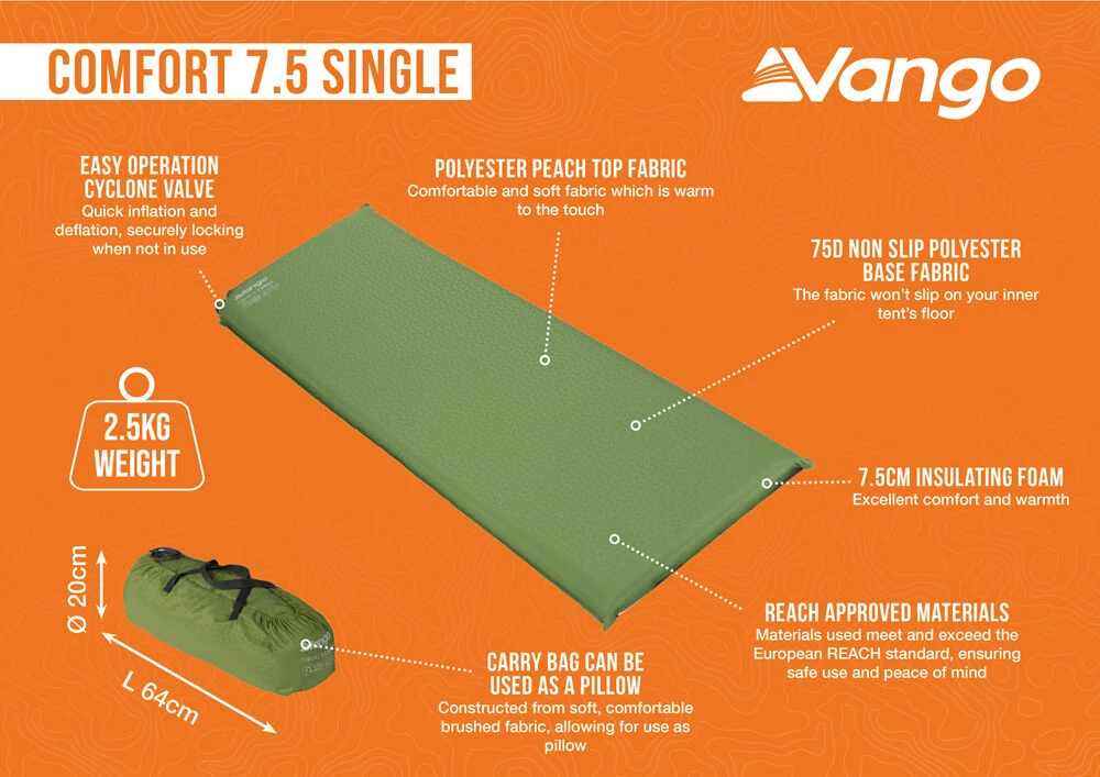Vango Comfort Single 7.5cm Self Inflating Mattress 3 Vango Comfort Single 7.5cm Self Inflating Mattress - Image 3
